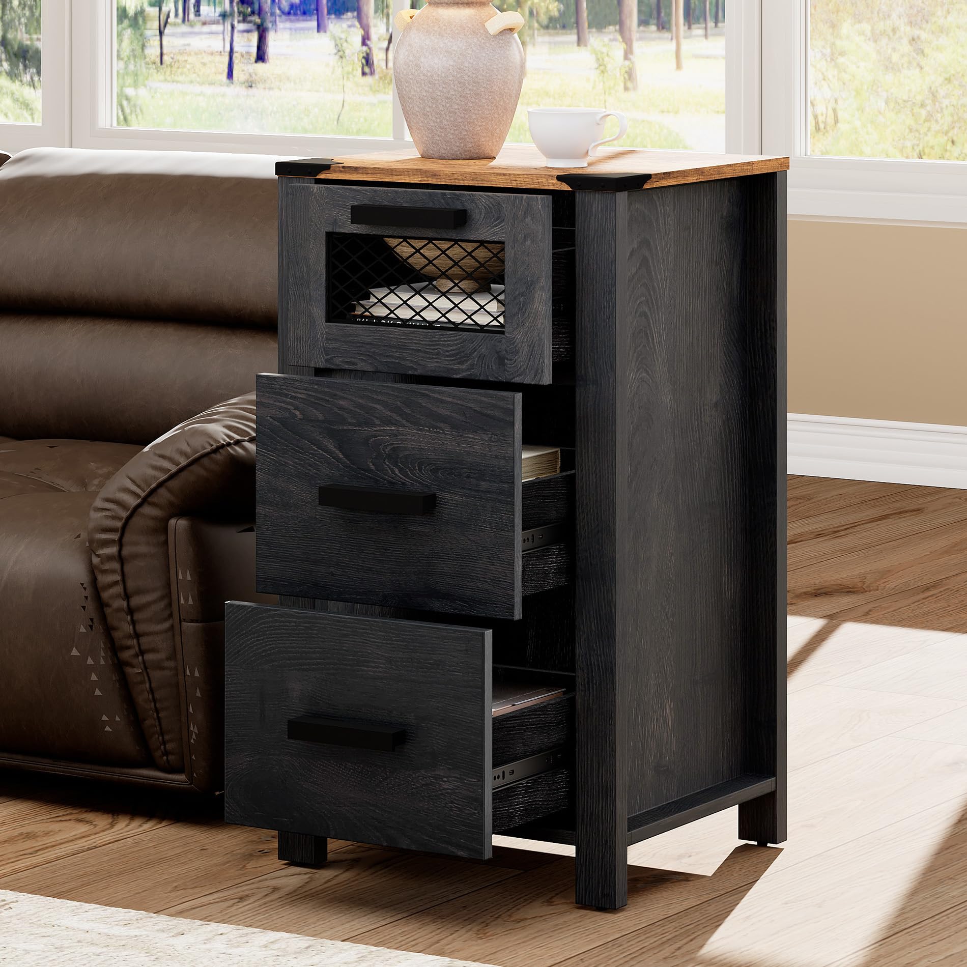 WAMPAT Drawer TV Stand Set for ups to 85 inch TV,Entertainment Center with Sliding Barn Door,Farmhouse Media TV Console Table with Adjustable Shelf for Living Room Bedroom,Dark Walnut and Black