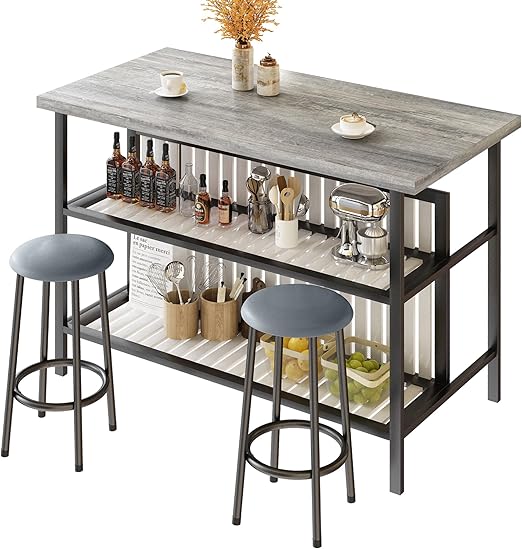 3-Piece Industrial Bar Table Set with Storage