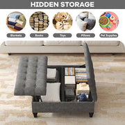 iabifo Large Square Leather Storage Ottoman Bench, Button Tufted Upholstered Coffee Table Ottoman with Solid Wooden Legs (Dark Gray)