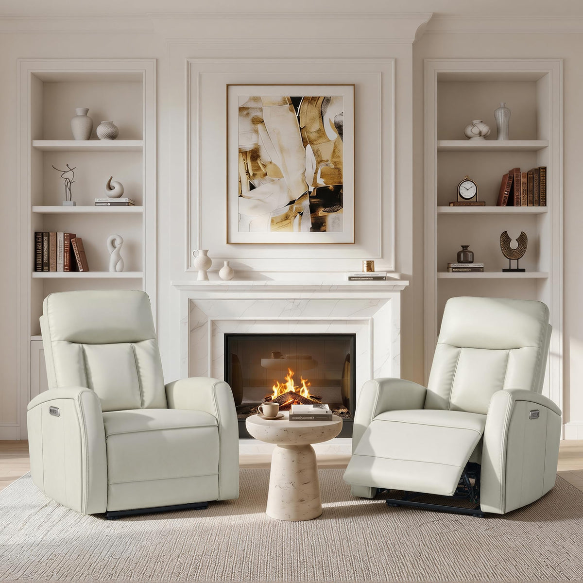 KISLOT Wall Hugger Power Recliner Chair with USB & Type-C Ports Faux Leather Recliner 135° Reclining Small Space Electric Sofa for RV Living Room Bedroom