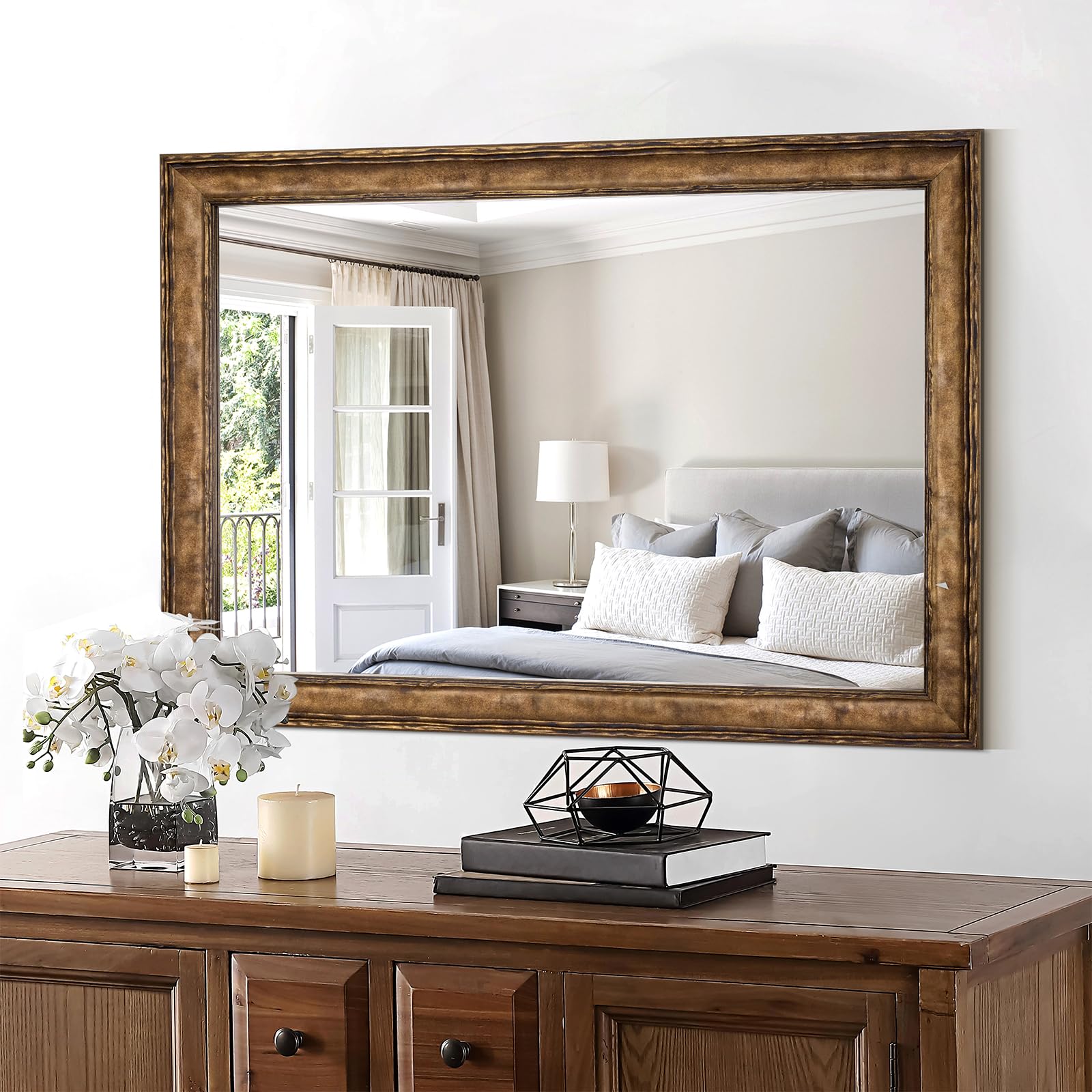 47"x24" Vintage Wood Framed Wall Mirror