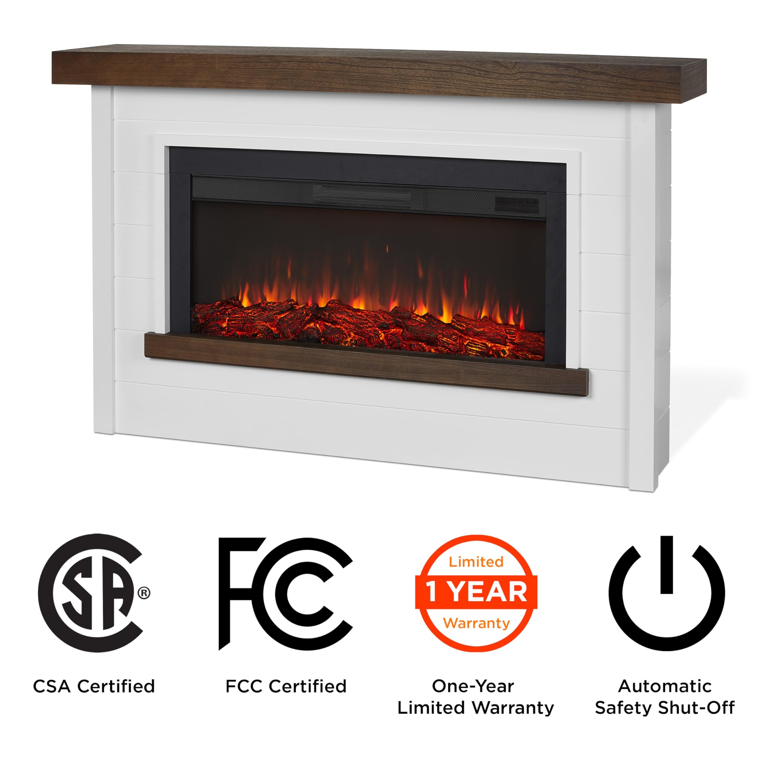 Electric Fireplace Mantel with Heater – White