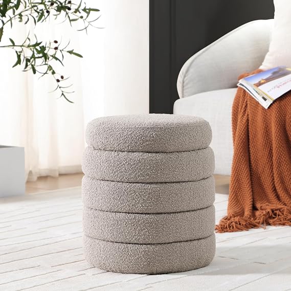 Round Storage Ottoman with Padded Seat