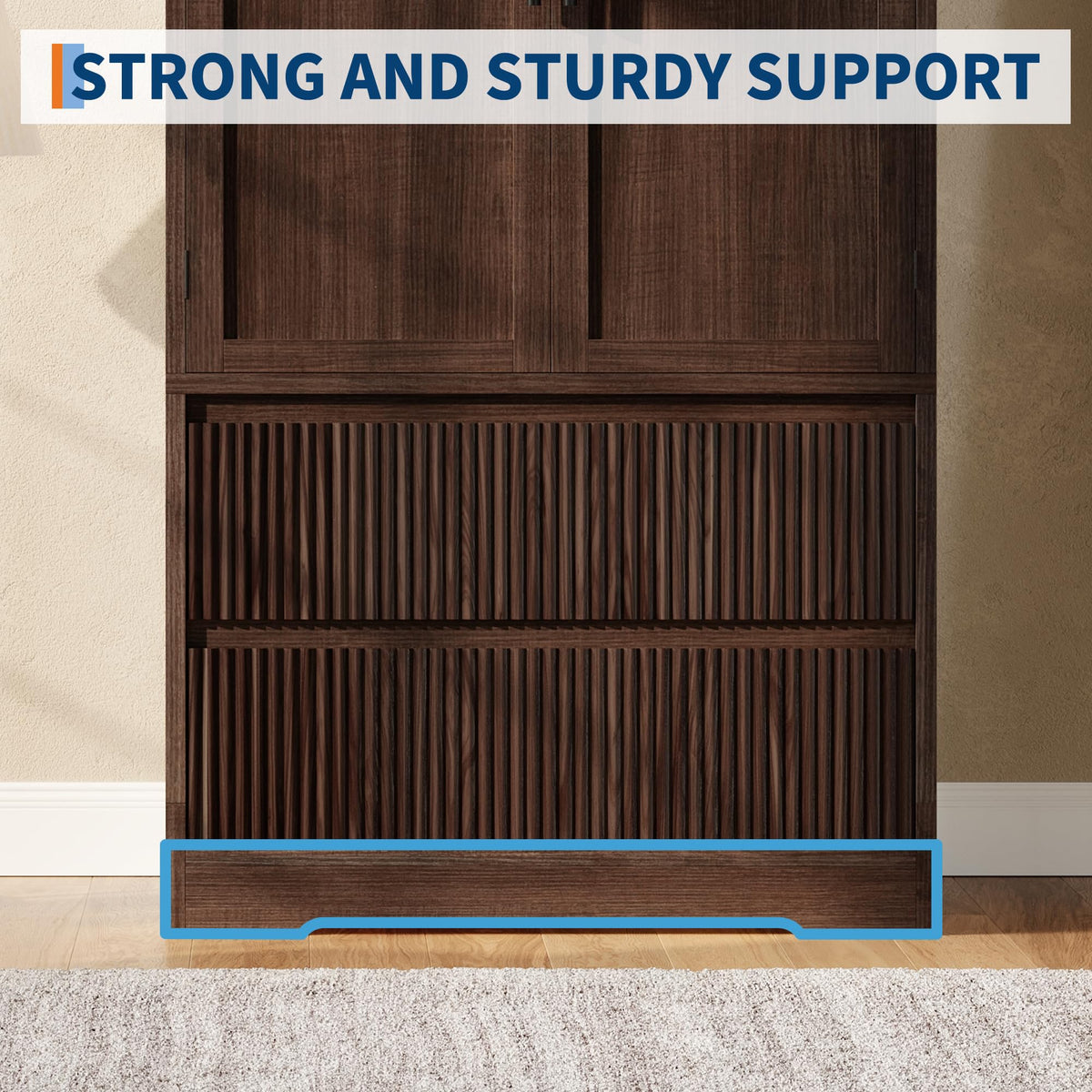 IDEALHOUSE Bedroom Armoire Wardrobe Closet w/ Wood Door & 2 Fluted Drawers