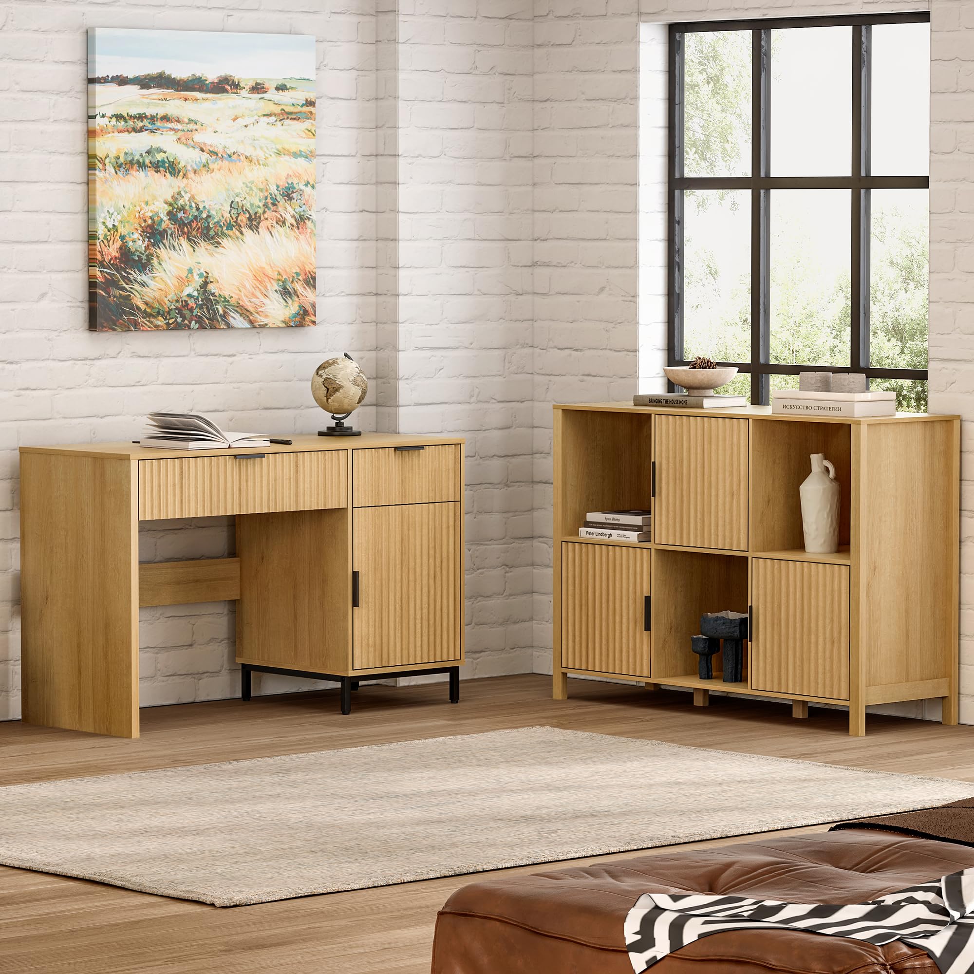 47" Fluted Computer Desk with Drawers & Cabinet