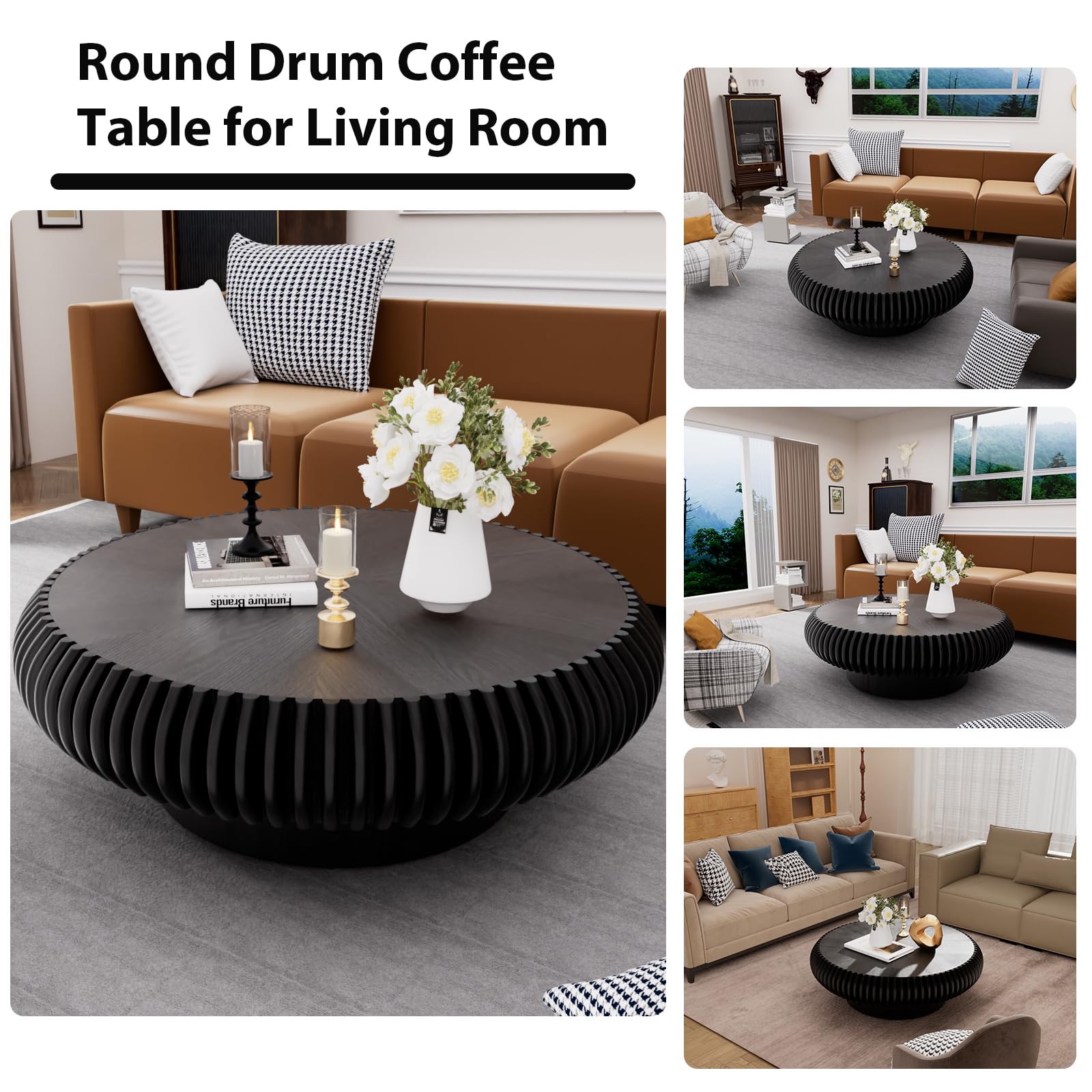 Round Fluted Drum Coffee Table