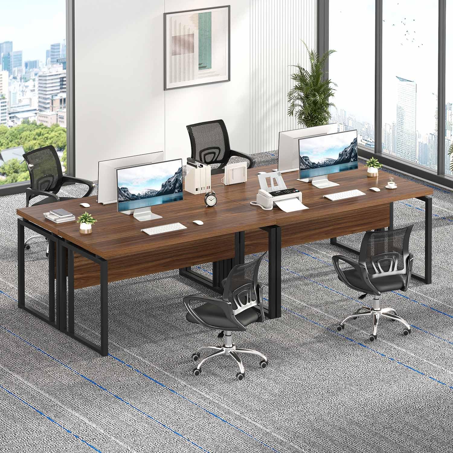 EXCEFUR Home Office Desk, Modern Computer Desk for Workstation, Wood Metal Executive PC Laptop Study Writing Table for Living Room, 53 Inch, Rustic Walnut