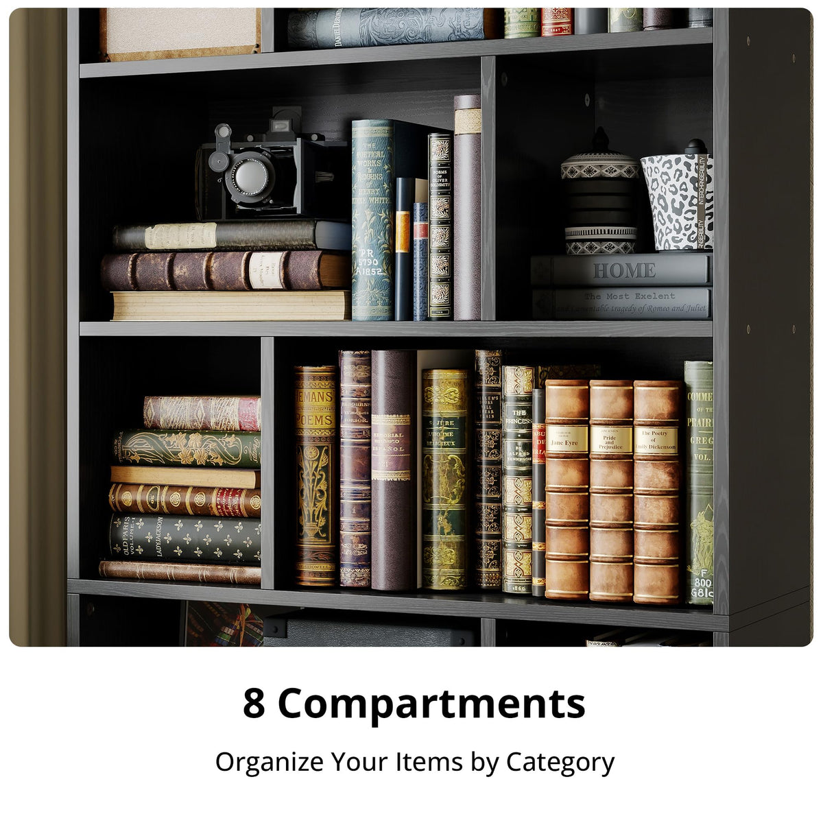 IRONCK Book Shelf 6 Tiers, Bookshelf with Doors 31.3 Inch Wide, Black