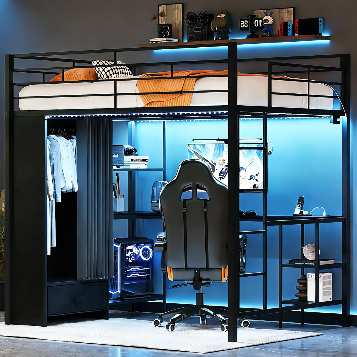 Loft Bed with Desk and Wardrobe