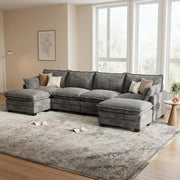 Modular U-Shaped Sectional Sofa with Movable Ottoman