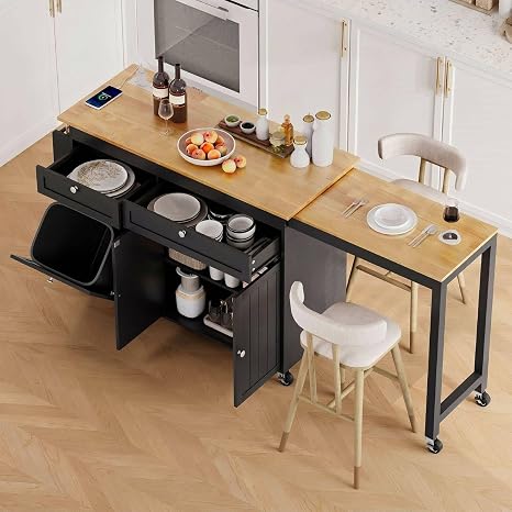 Kitchen Island Cart with Extendable Table & Power Outlet
