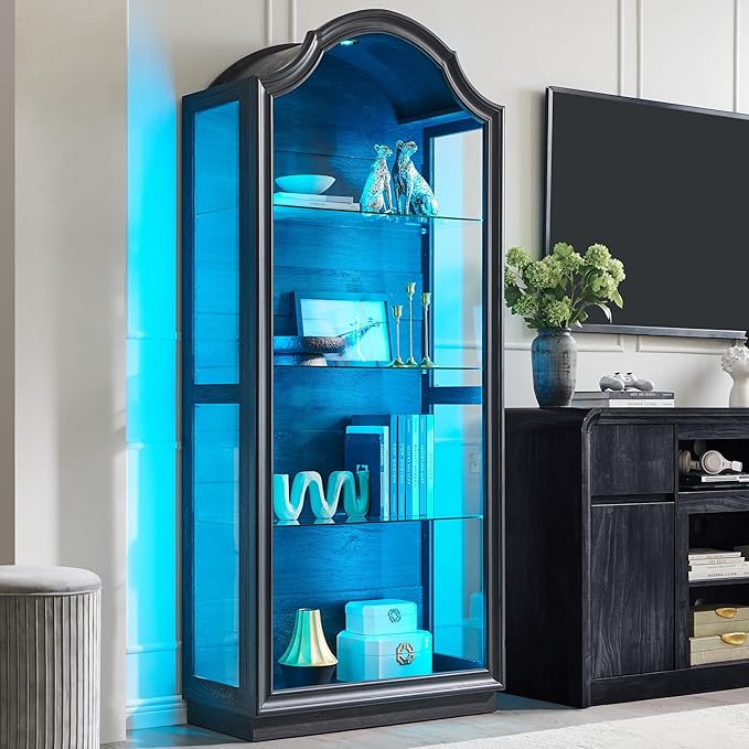 72" Arched Glass Display Cabinet with 20-Color LED Lights