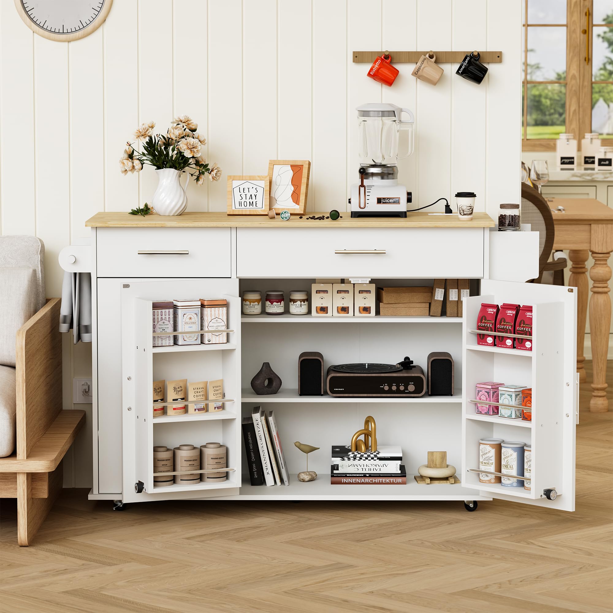 Rolling Kitchen Island with Trash Can & Drop Leaf