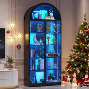 Arched Display Cabinet with LED Lights, 6-Tier Curio Cabinet with Adjustable Shelves
