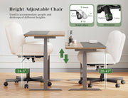 DurayLoly Cross Legged Office Chair with Foot Rest, 6.3" Thick Cushioned Criss Cross Chair with Wheels, Height Adjustable Swivel Vanity Chair for All-Day Comfort (White)