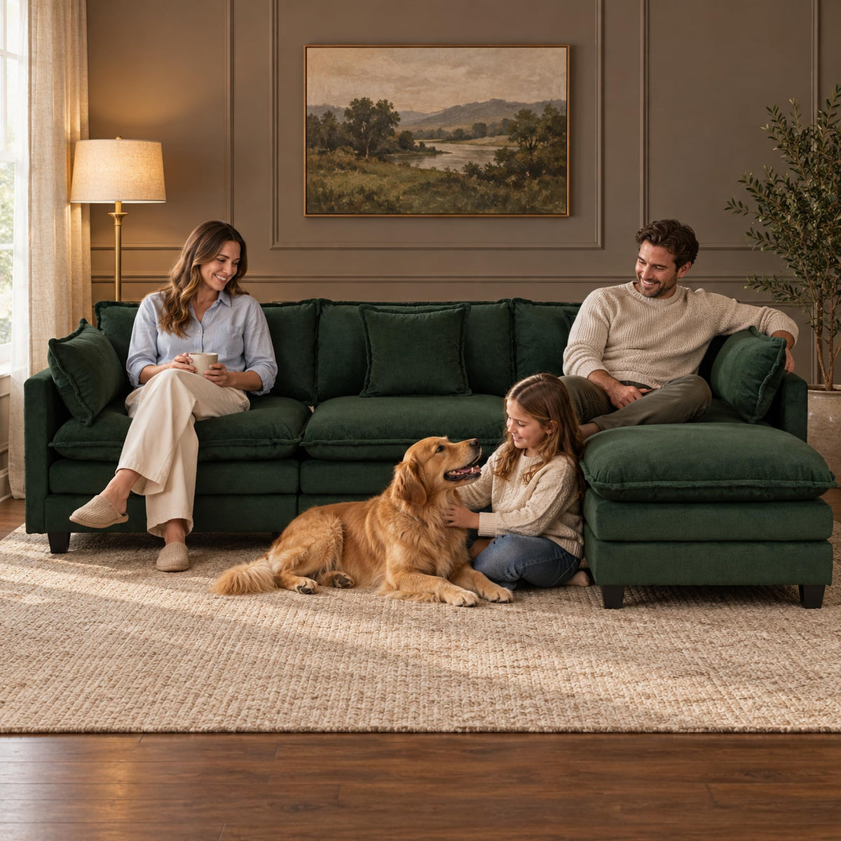 Chenille Sofa with Ottoman