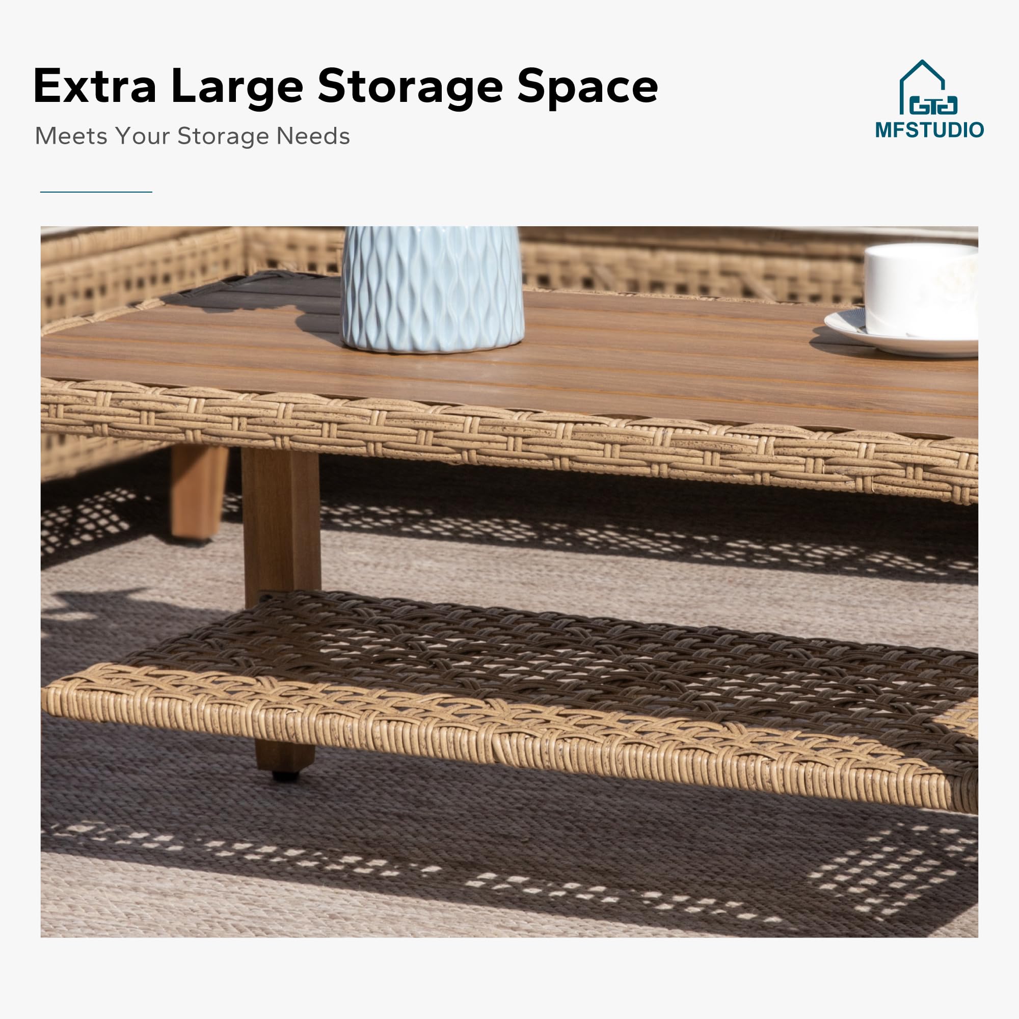 L-Shaped Patio Sectional Sofa Set with Coffee Table