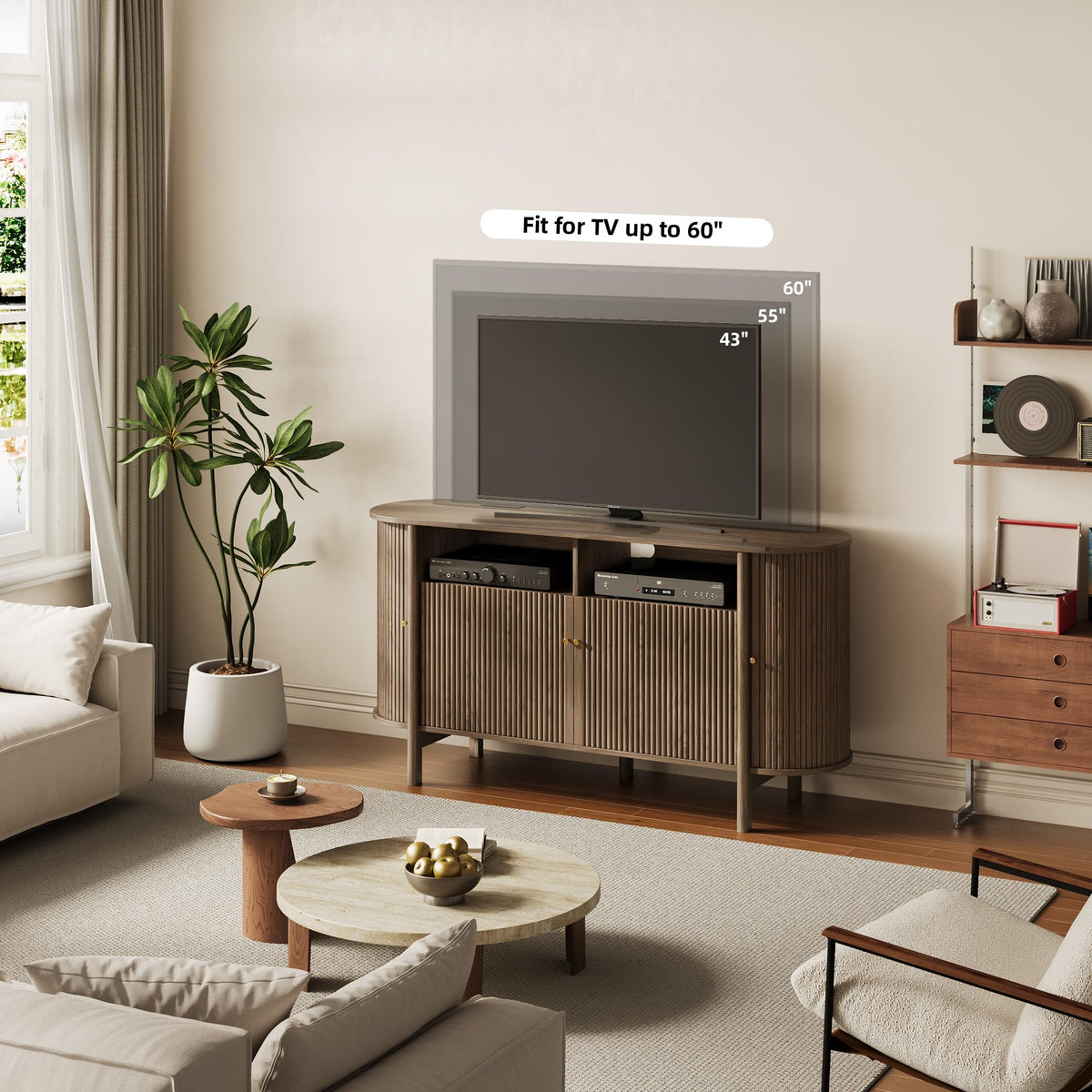 Fluted TV Stand with Power Outlets