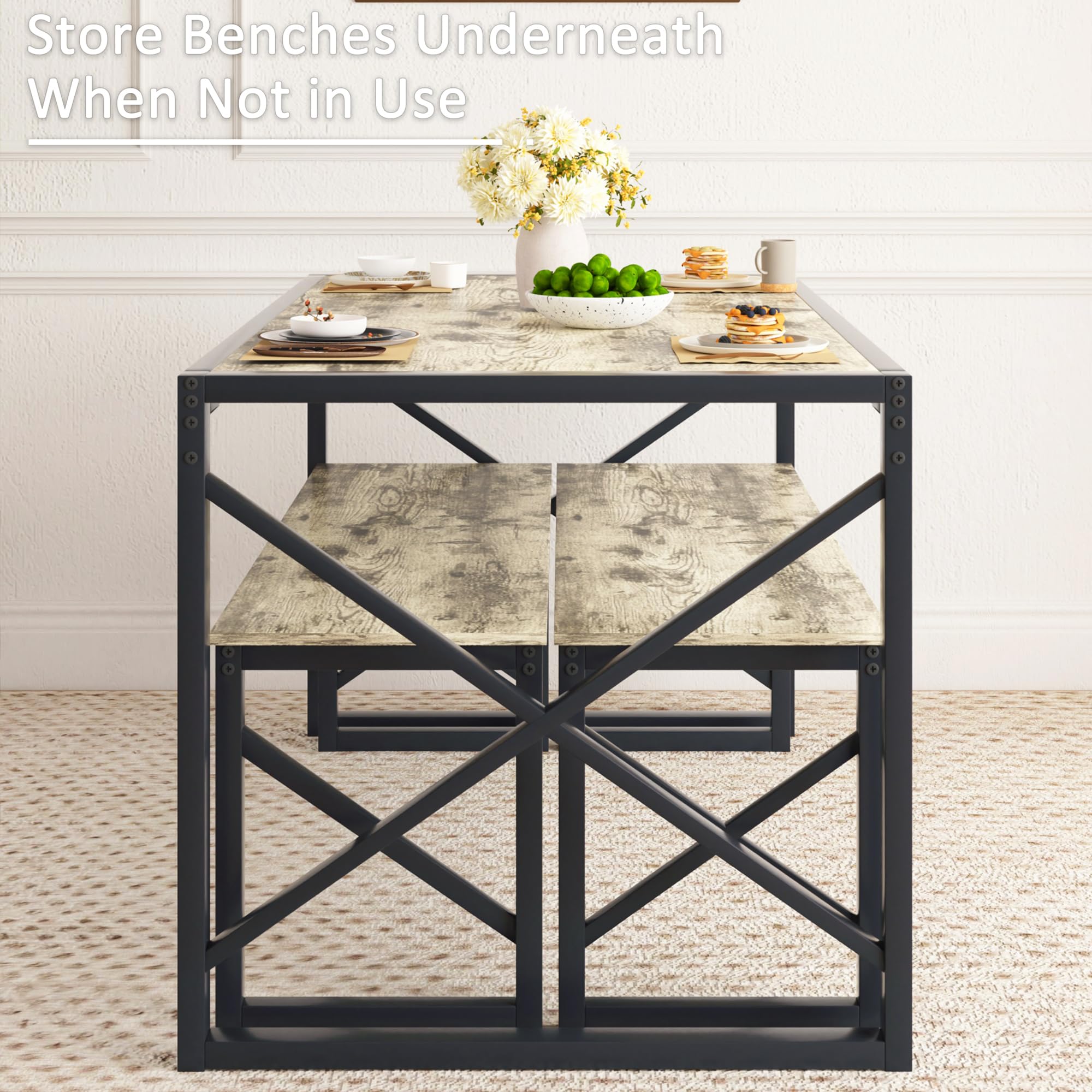 55" Dining Table Set with 2 Benches