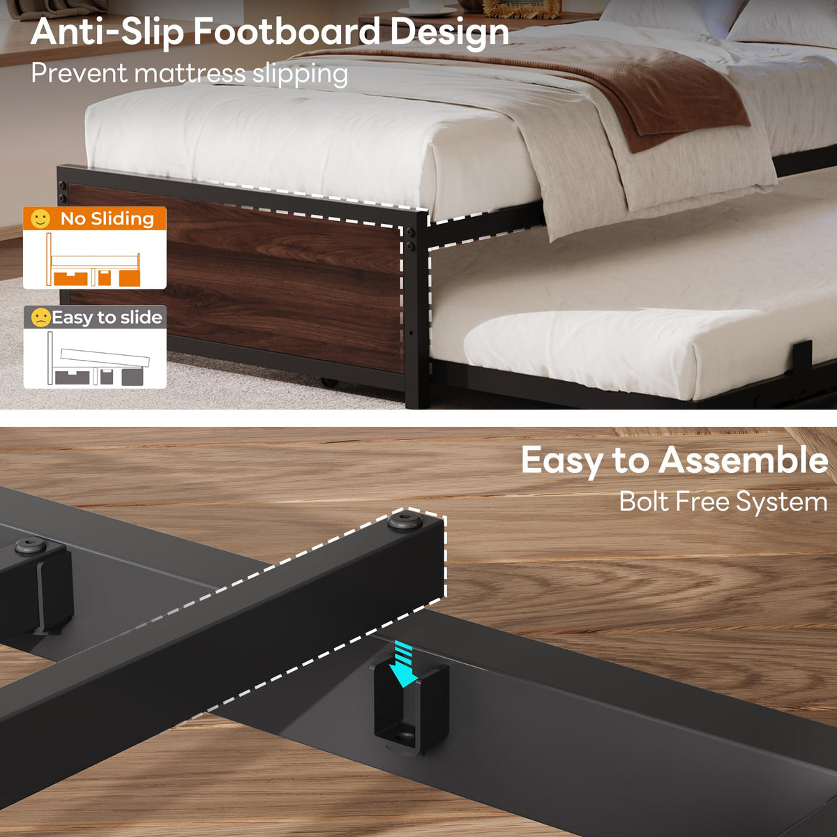 LIKIMIO  Twin Daybed with Trundle, LED Lights and Charging Station