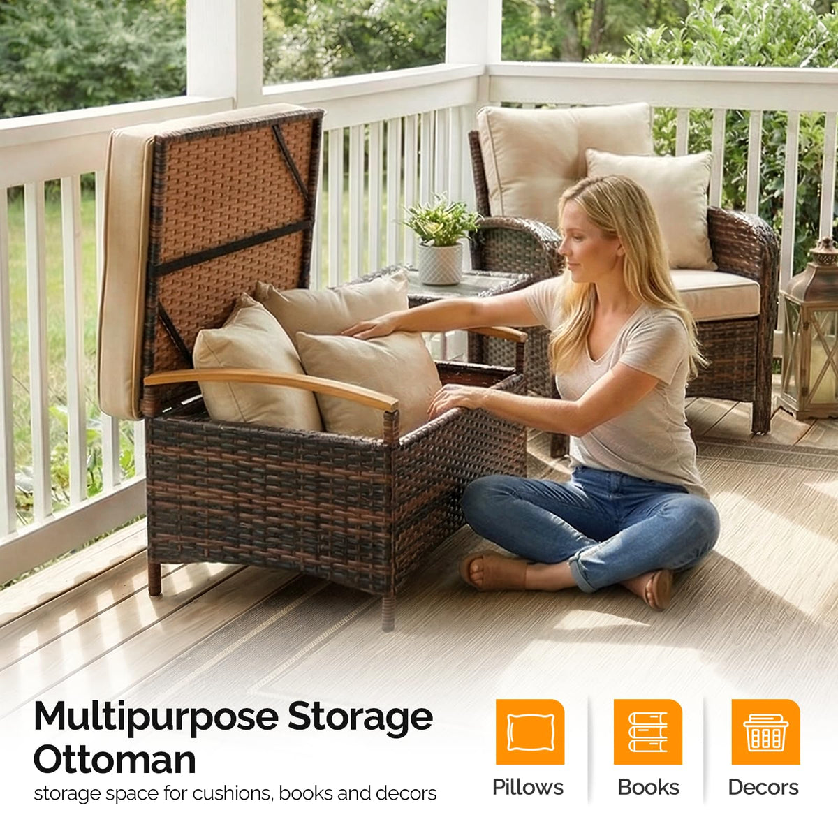 Rattan Storage Ottoman Set