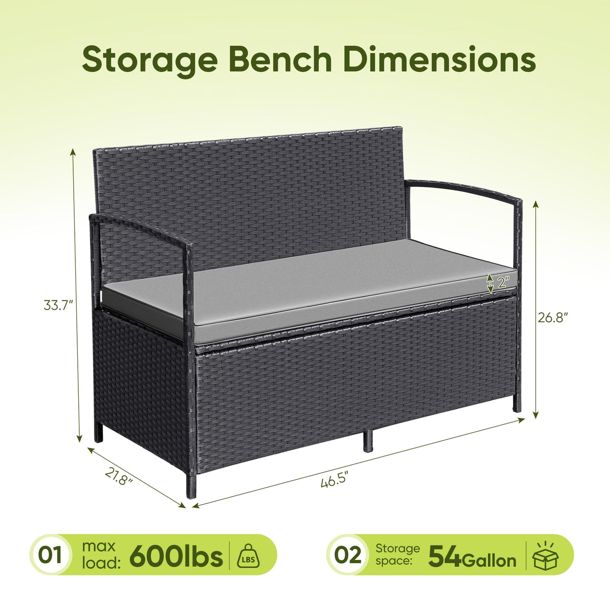 Black Wicker Storage Loveseat