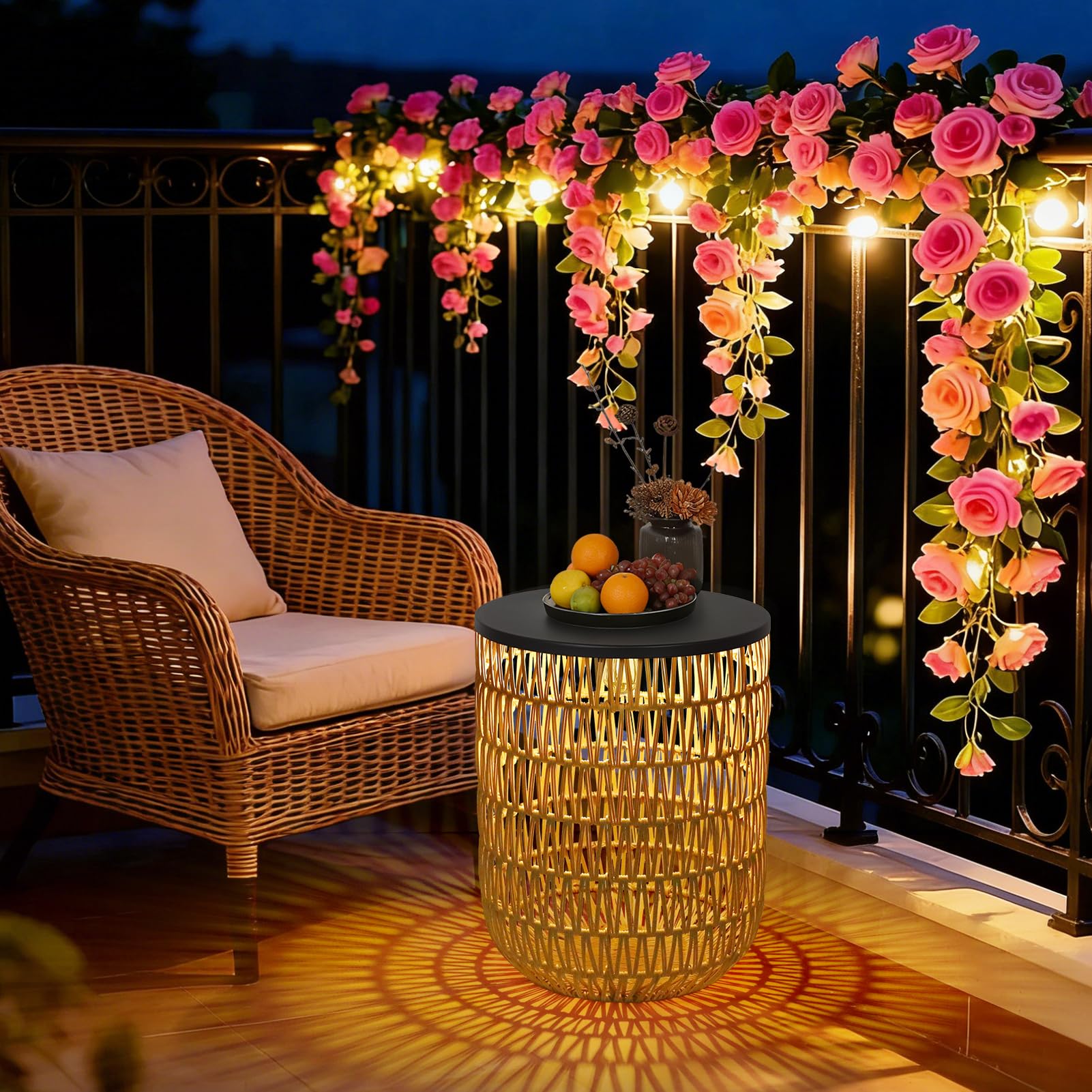 Solar Outdoor Side Table Set of 2 with Dimmable Light