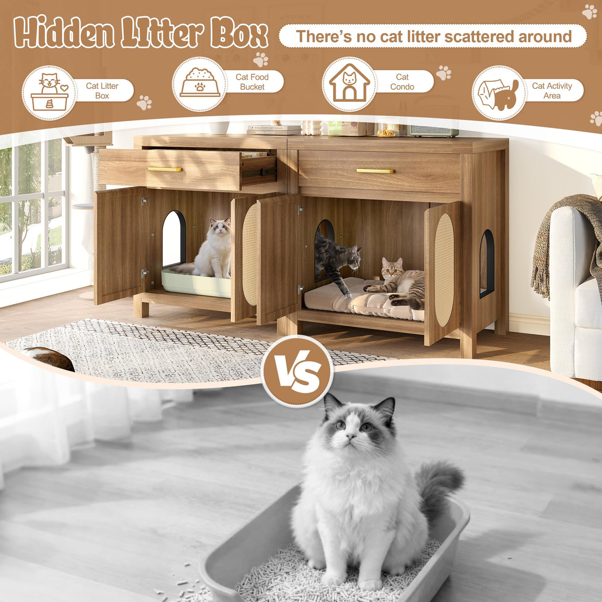 Trygoal Cat Litter Box Enclosure, Hidden Cat Litter Box Furniture, Espresso
