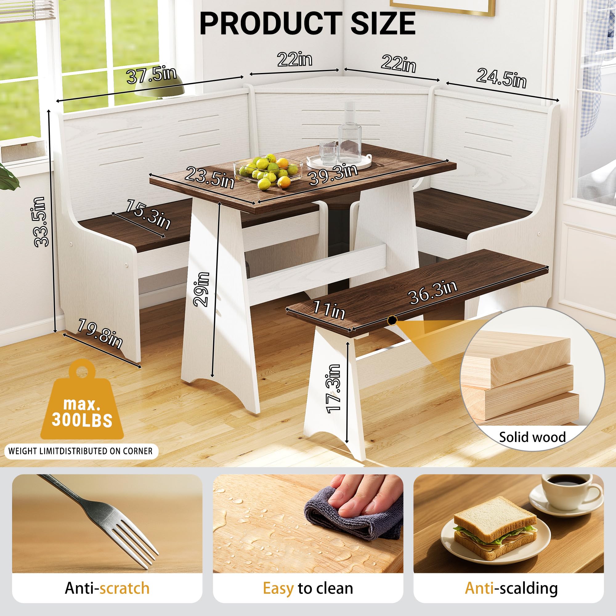L-Shaped Corner Breakfast Nook Dining Set