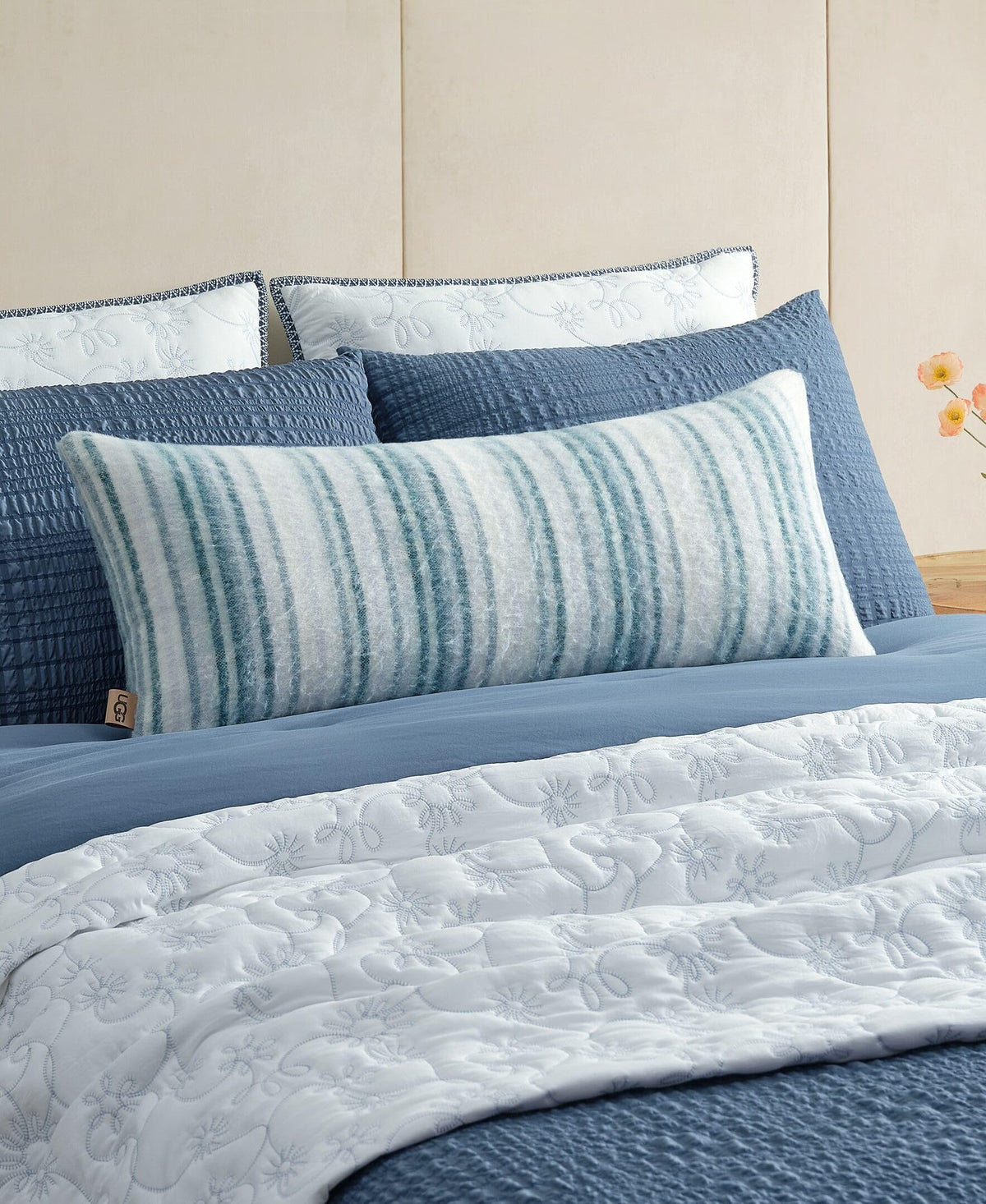 UGG Joana Bolster Knit Throw Pillow, 36" x 14", Blue (Silver Blue)