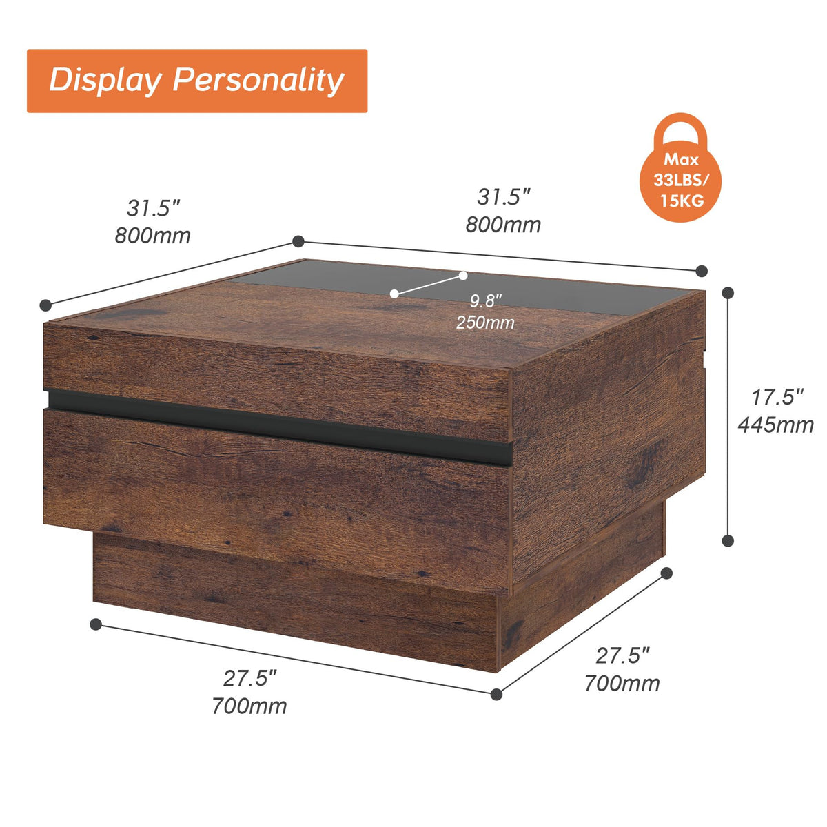 Square Glass Top Storage Coffee Table