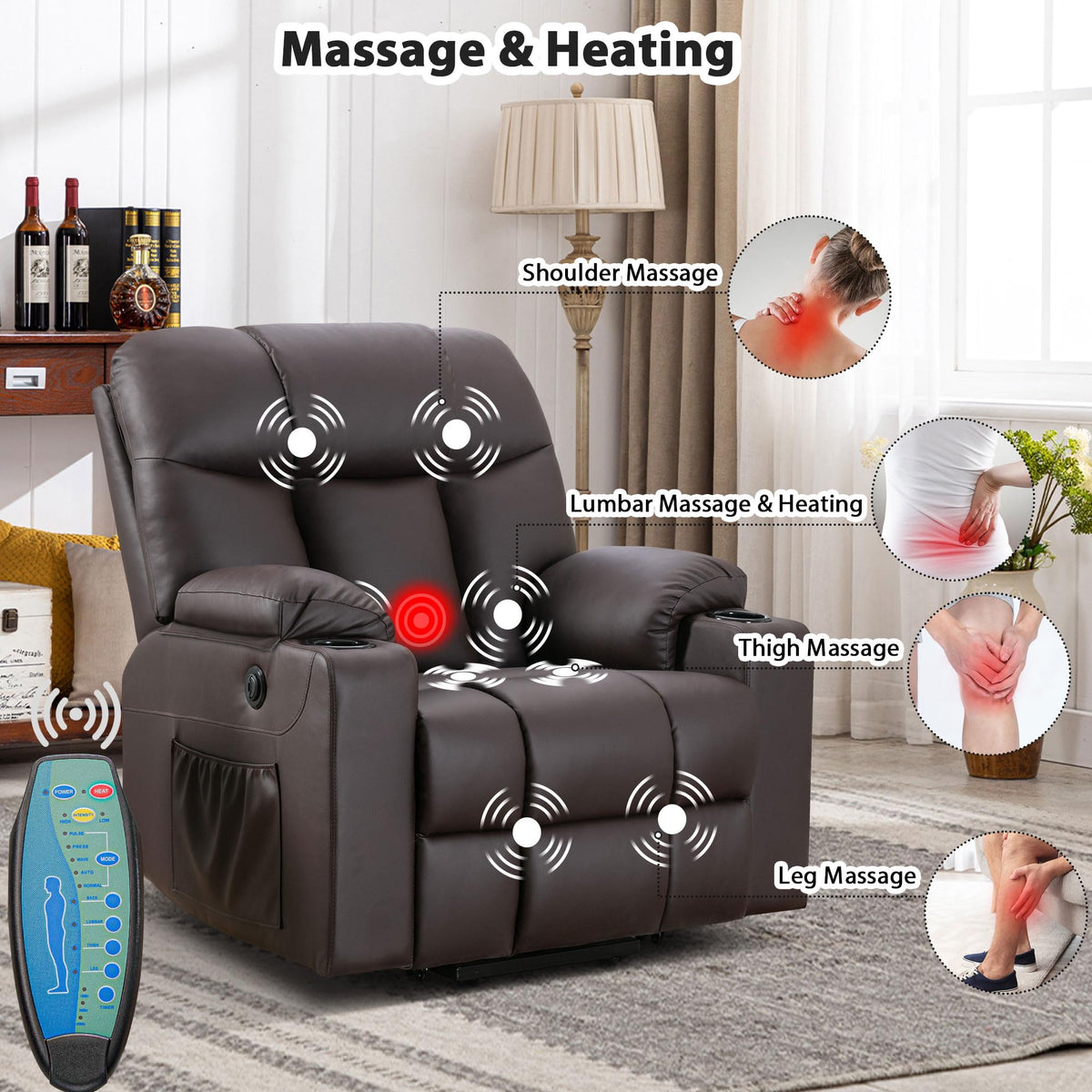 Bonzy Home Power Lift Recliner Chair with Heat and Massage, Faux Leather