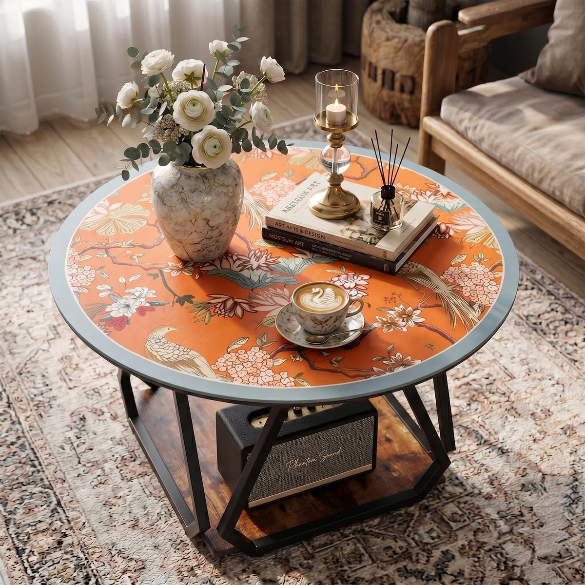 Round Coffee Table with Mat