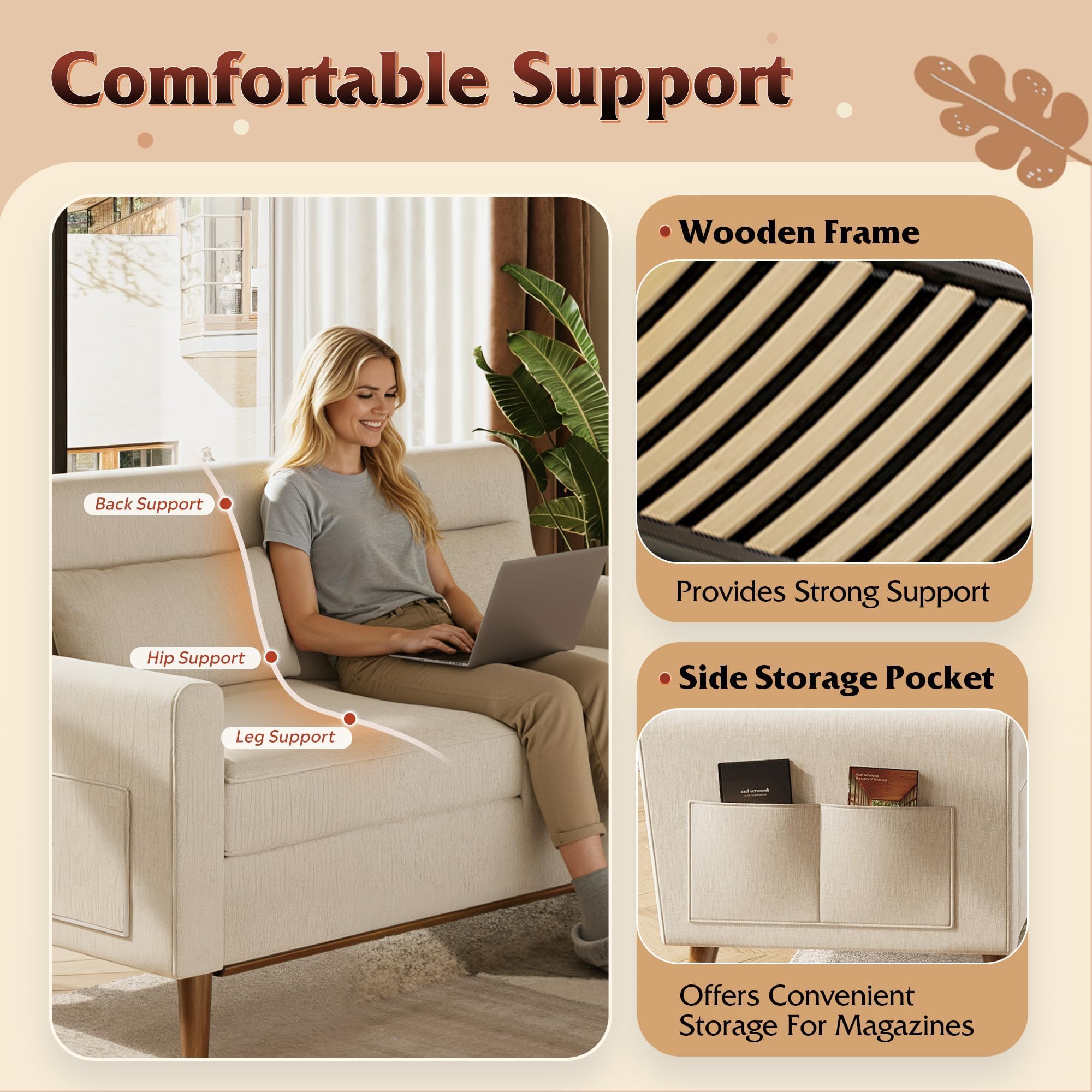 62" Button-Tufted Loveseat Sofa