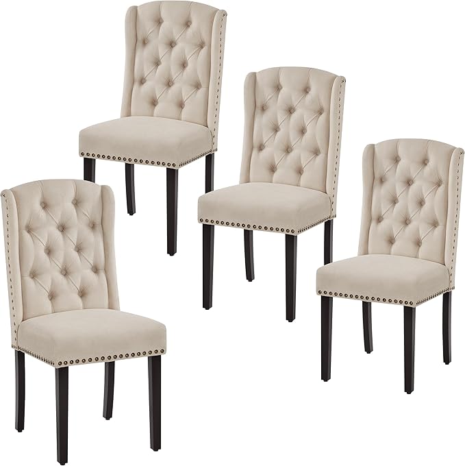 Upholstered Dining Chairs with Nailhead Trims & Button Tufting