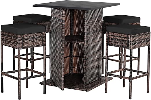 5-Piece Outdoor Wicker Bar Set with Storage