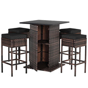 5-Piece Outdoor Wicker Bar Set with Hidden Storage