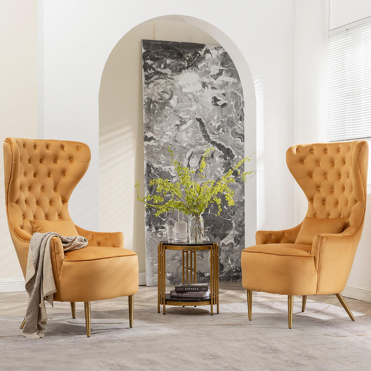 Velvet Wingback Chairs, Set of 2