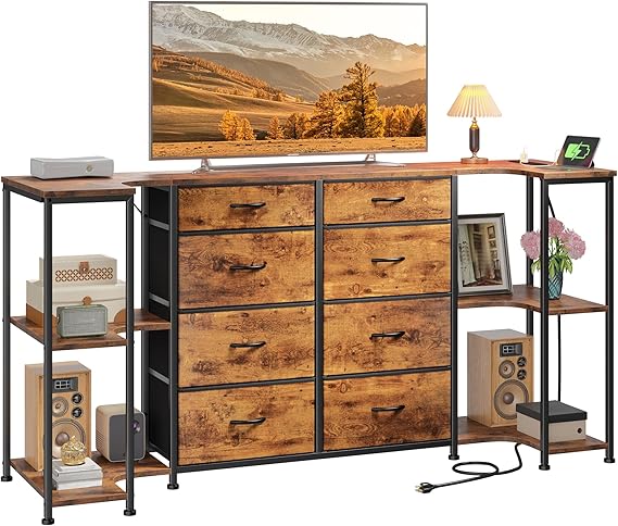 TV Stand Dresser with Charging Station & 8 Drawers
