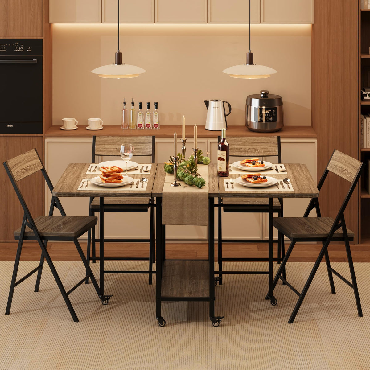 Folding Dining Set with Casters