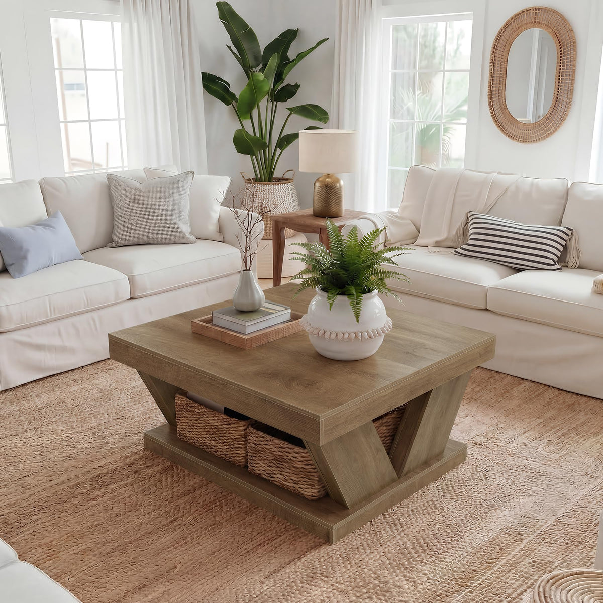Rustic Square Coffee Table with Storage