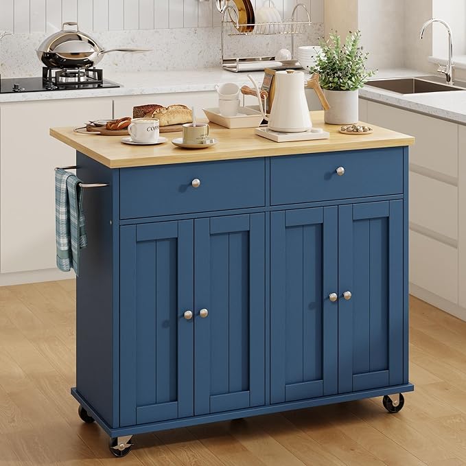 Rolling Kitchen Island Cart with Drop Leaf