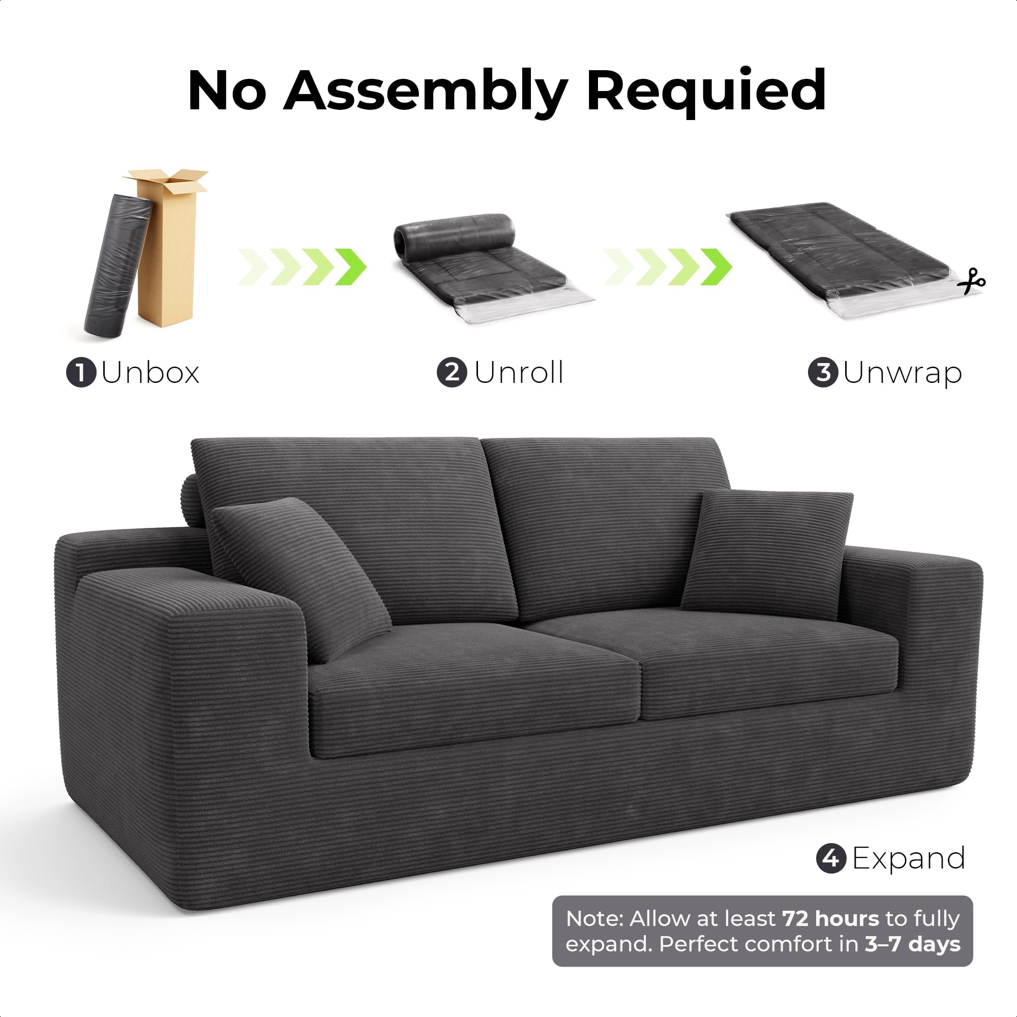 78" Corduroy Loveseat Sofa – Deep Seat, No Assembly