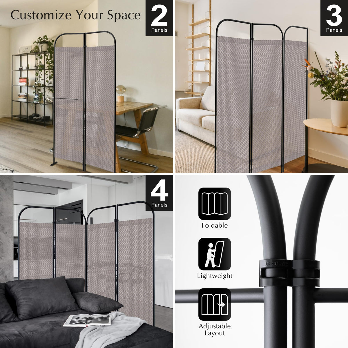 DECOLAB 68" Wide 4 Panel Room Divider, Modern Fabric Partition Panel, Waltz
