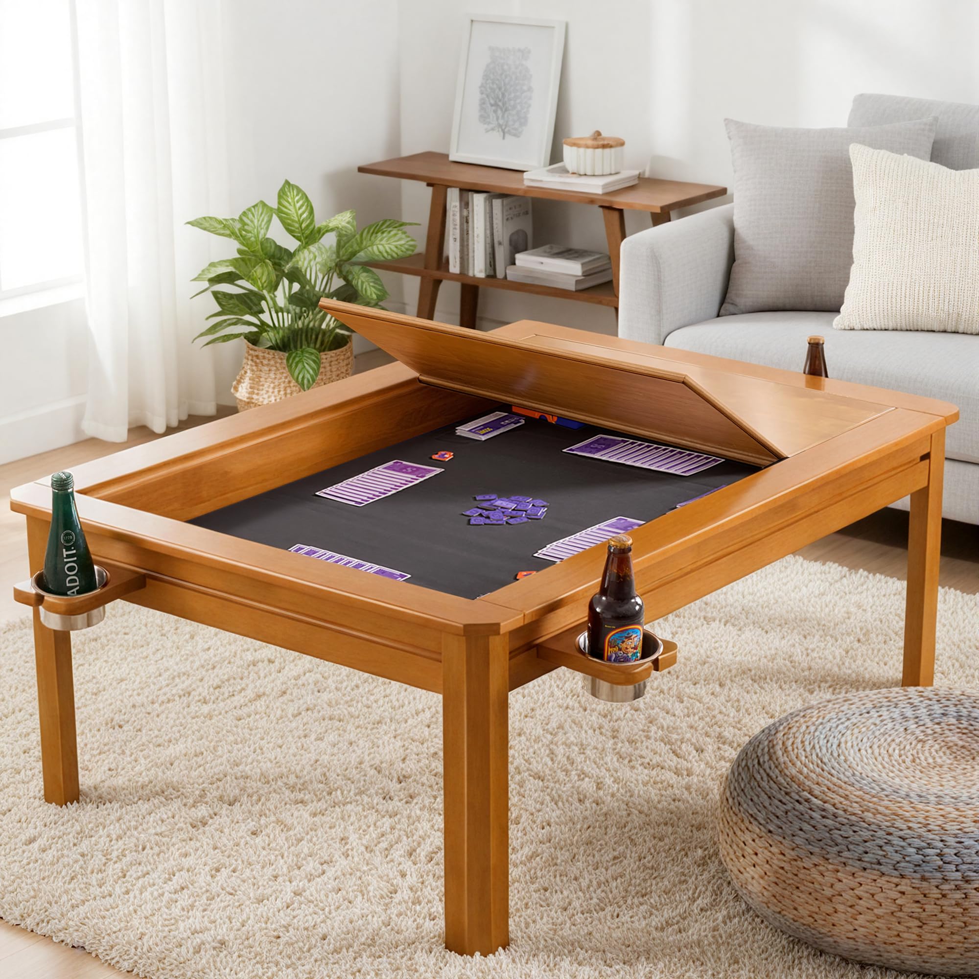 Solid Wood Board Game Coffee Table with Removable Top