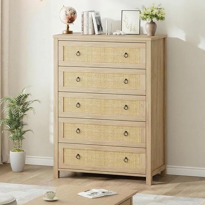 Rattan Dresser with Drawer Storage