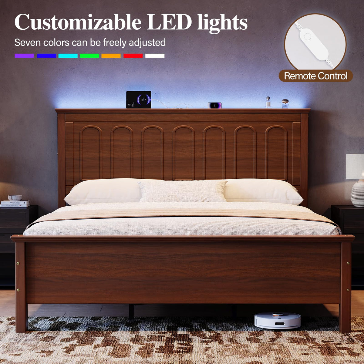 Queen Wood LED Platform Bed