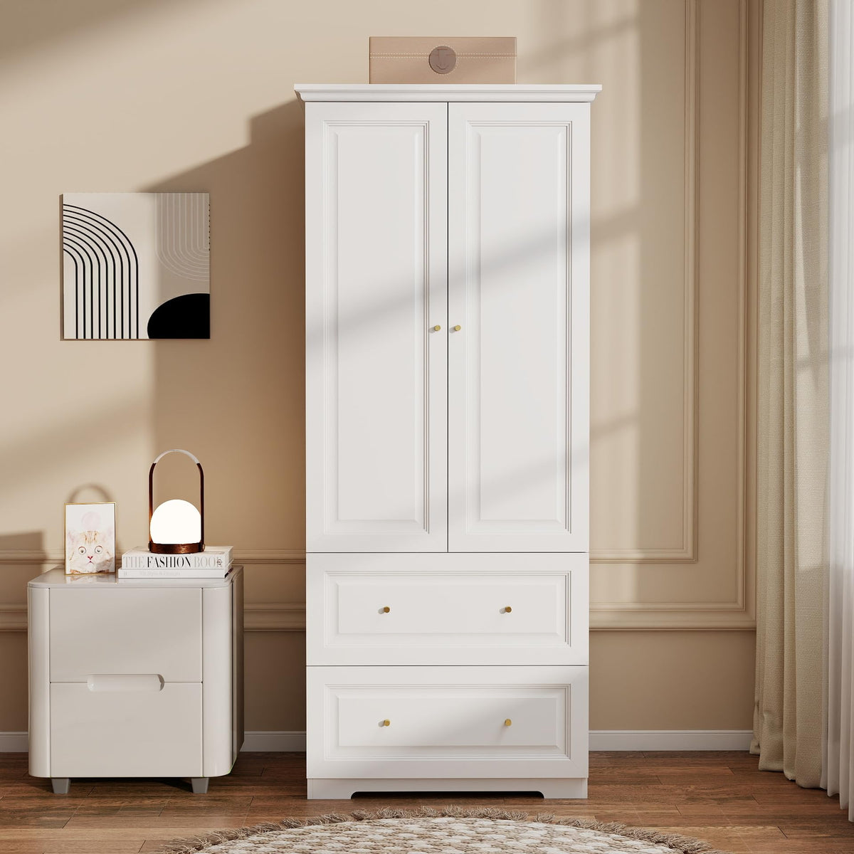 White Fluted Wardrobe with Drawers