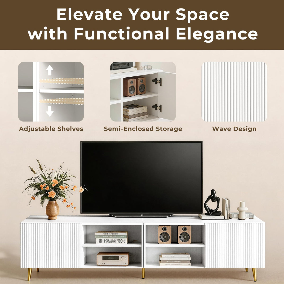 Cavevine 86" Modern TV Stand with Storage, Media Console for TVs Up to 80"