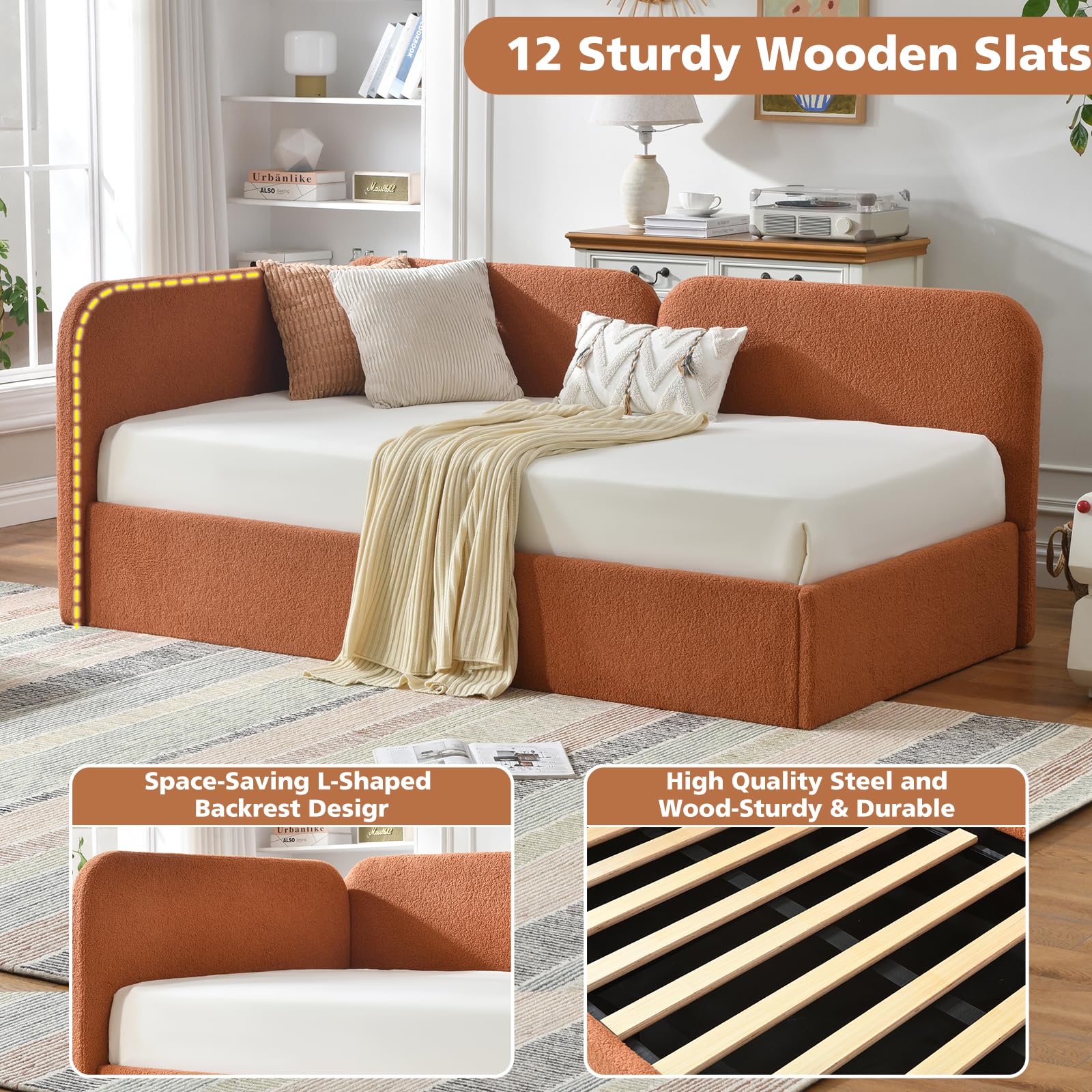 L-Shaped Upholstered Daybed with Lift-Up Storage